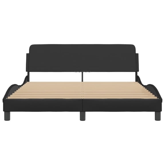Pemberly Row Engineered Wood Faux Leather Queen Bed Frame in Black