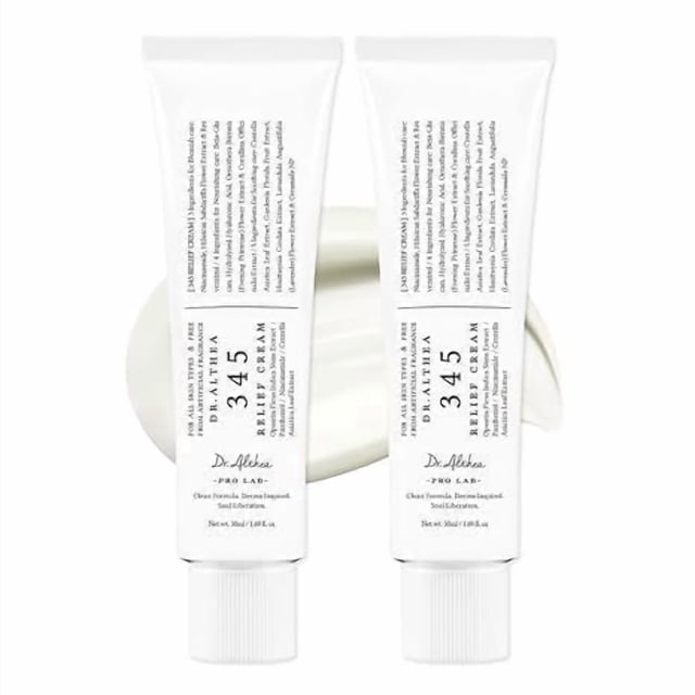 Dos cajas de Crema Reparadora Calmante Dr. Althea 345 | Contiene PDRN y niacinamida, con efectos calmantes, reparadores, hidratantes y antiacné. Cada caja contiene 50 ml.