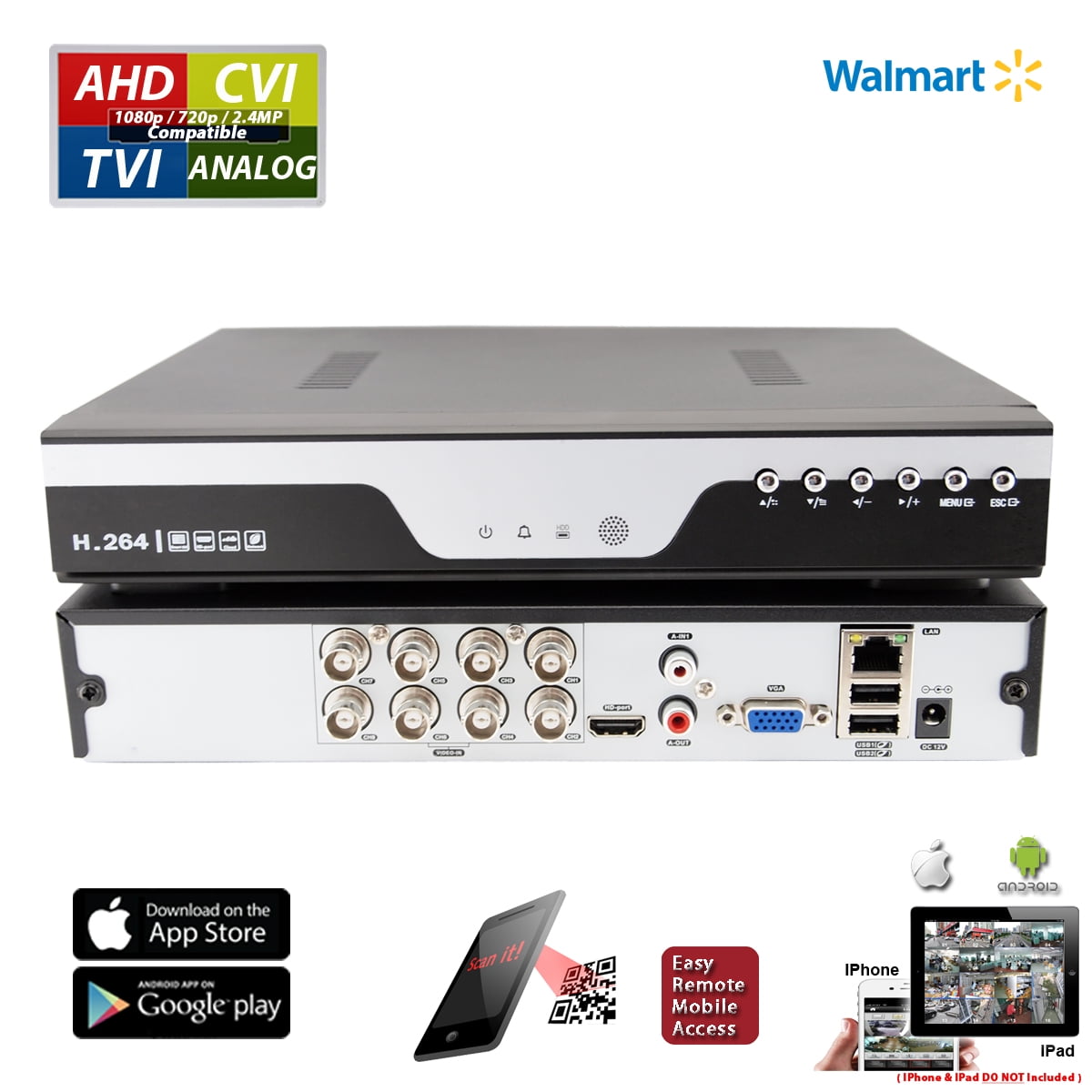 Evertech 8 Channel HD Realtime H.265 High Profile Standalone AHD TVI CVI and Analog DVR Recorder for Security Surveillance Systems