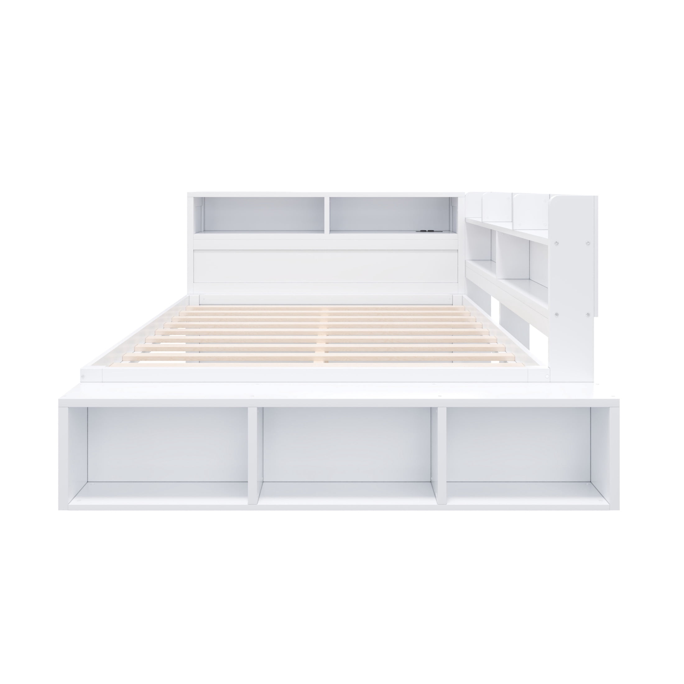 Noble House Arvion Full Size Wood Daybed with 7 Storage Cabinets, Built-in Shoe Rack and USB Charging Port, White