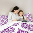 thumbnail image 4 of Erosebridal Gothic Floral Bedding Sets Full Size,Purple White Jacquard Comforter Sets with Sheets,Boho Bohemain Flower Bed in a Bag Full Size,Lightweight Room Decor Reversible,7-Piece, 4 of 7
