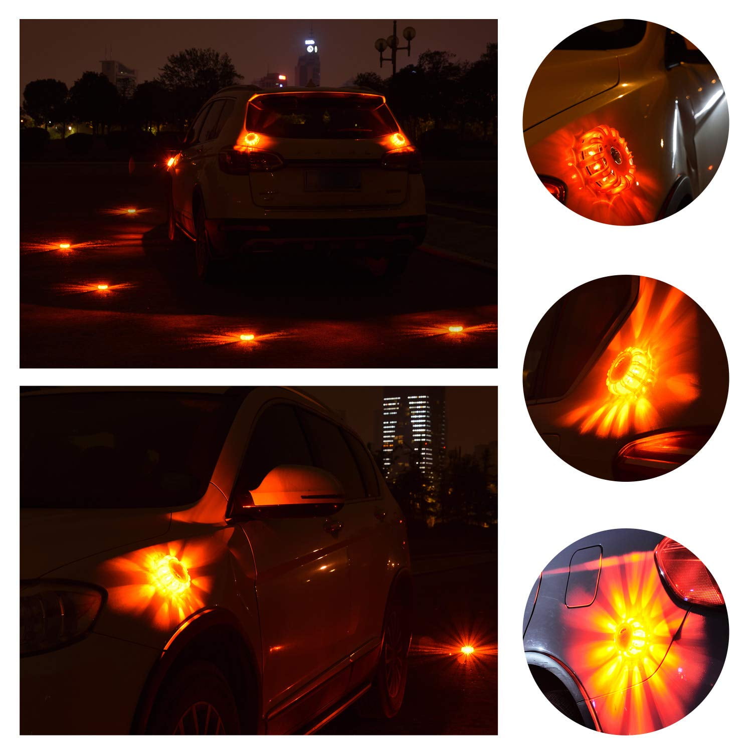 3 Pack LED Road Flares Emergency Disc Road Safety Light Flashing Road Beacon 
