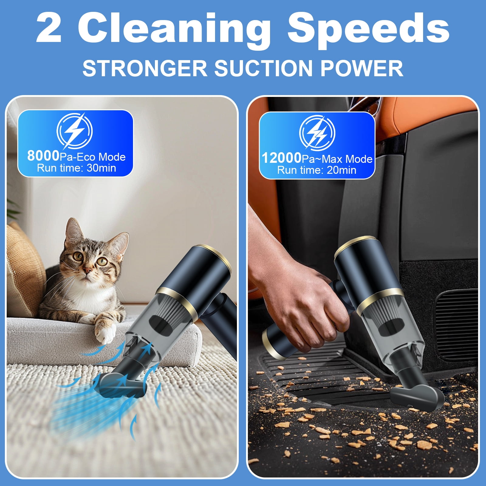 Pentantan Car Vacuum Cleaner, 12000PA Powerful Sutions Cordless Handheld Vacuum, 2 Speeds Lightweight Mini Vacuum Blow & Suction for Car, Keyboard, Black