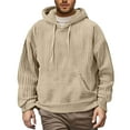 thumbnail image 2 of Yiaimeir Mens Ribbed Knit Pullover Hoodie Long Sleeve Casual Loose Fit Hooded Sweatshirt with Kangaroo Pocket for Everyday Wear, 2 of 5