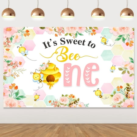 Image of Bee 1st Birthday Decorations Girl Bee Birthday Backdrop It s Sweet to Bee One Backdrop for Honey 1st Bday Bee Themed Party