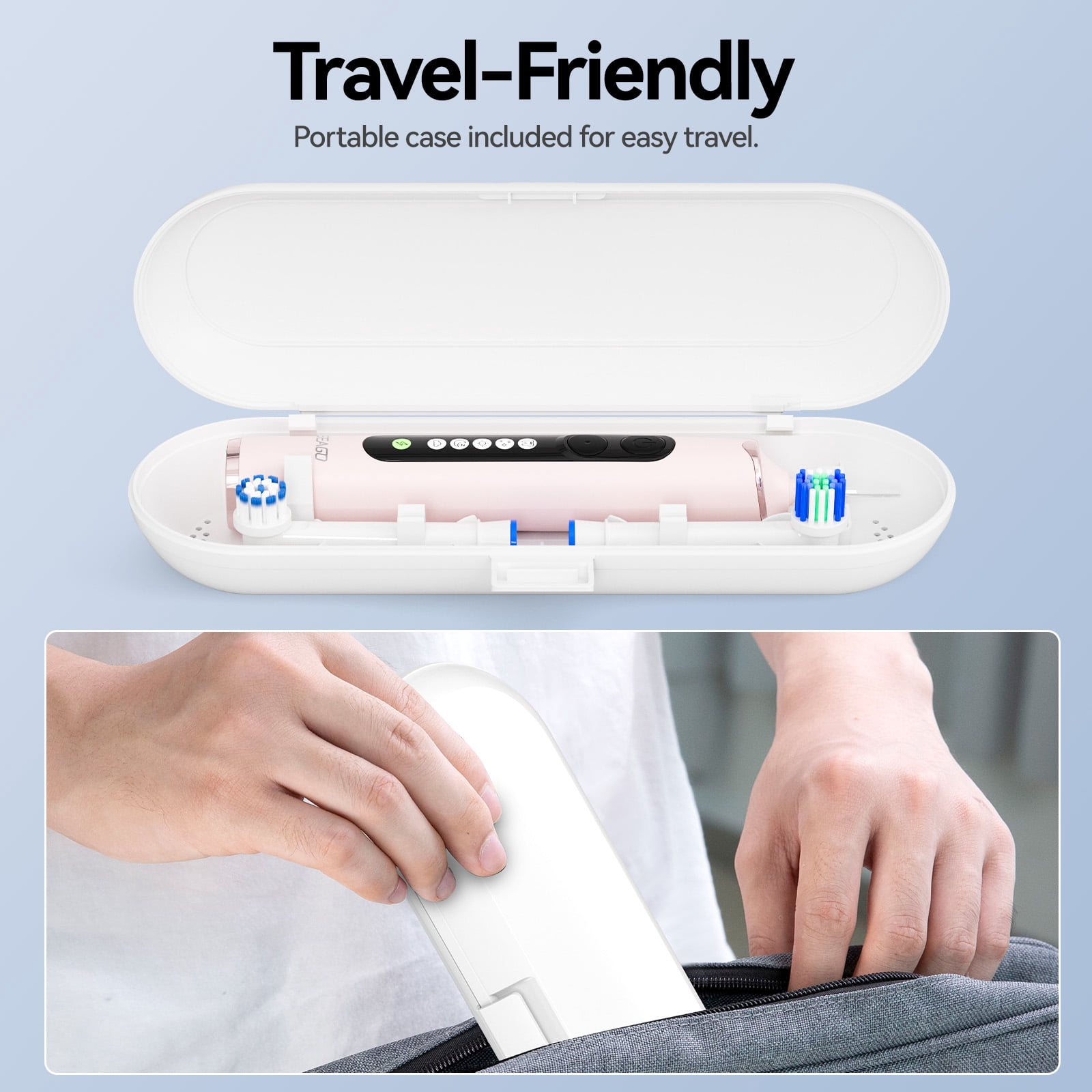 Seago Rotating Electric Toothbrush for Adults ，with 8 Replacement Heads, 5 Cleaning Modes,  with Timer and Travel Case ，SG-2607 Pink