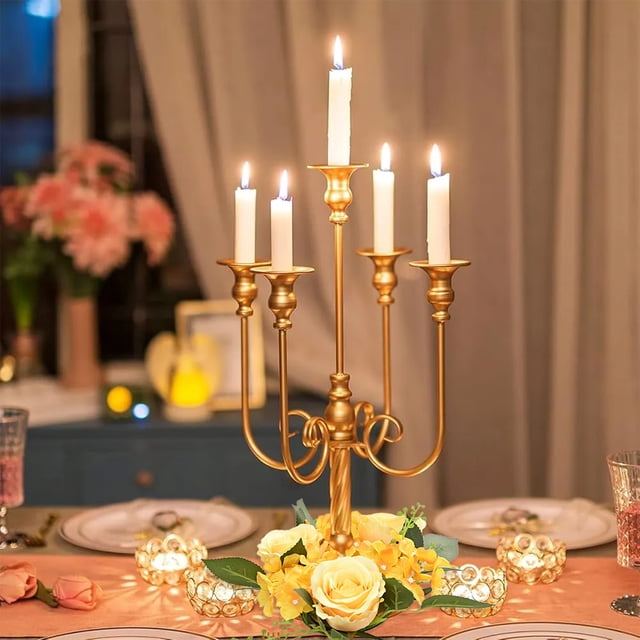 Anillos de Velas con Rosas Artificiales Amarillas para Decoración de Bodas | Centros de Mesa Festivos y Decoración para Fiestas | Tela de Seda | 20 X 20 X 6 Cm | Paquete de 1