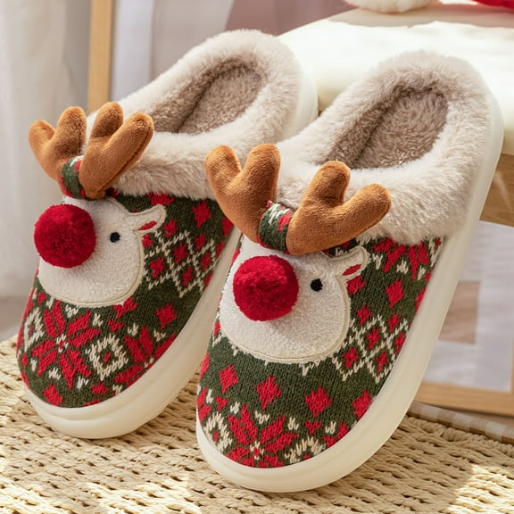 Viluyesy Womens Fuzzy Slippers, Memory Foam Cozy Warm Plush Lining Winter Christmas House Outdoor Shoes Green