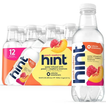 Hint Bottled Water, Peach Raspberry - Purified Flavored Water with Zero Calories, Sugar Free, Natural Flavors - 16 Fl Oz (Pack of 12)