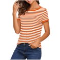 thumbnail image 2 of Sokhug Round Neck Striped Short Sleeve Women's T Shirt Casual Loose Fit Lightweight Summer Tee Soft Comfy Basic Summer Blouse, 2 of 6