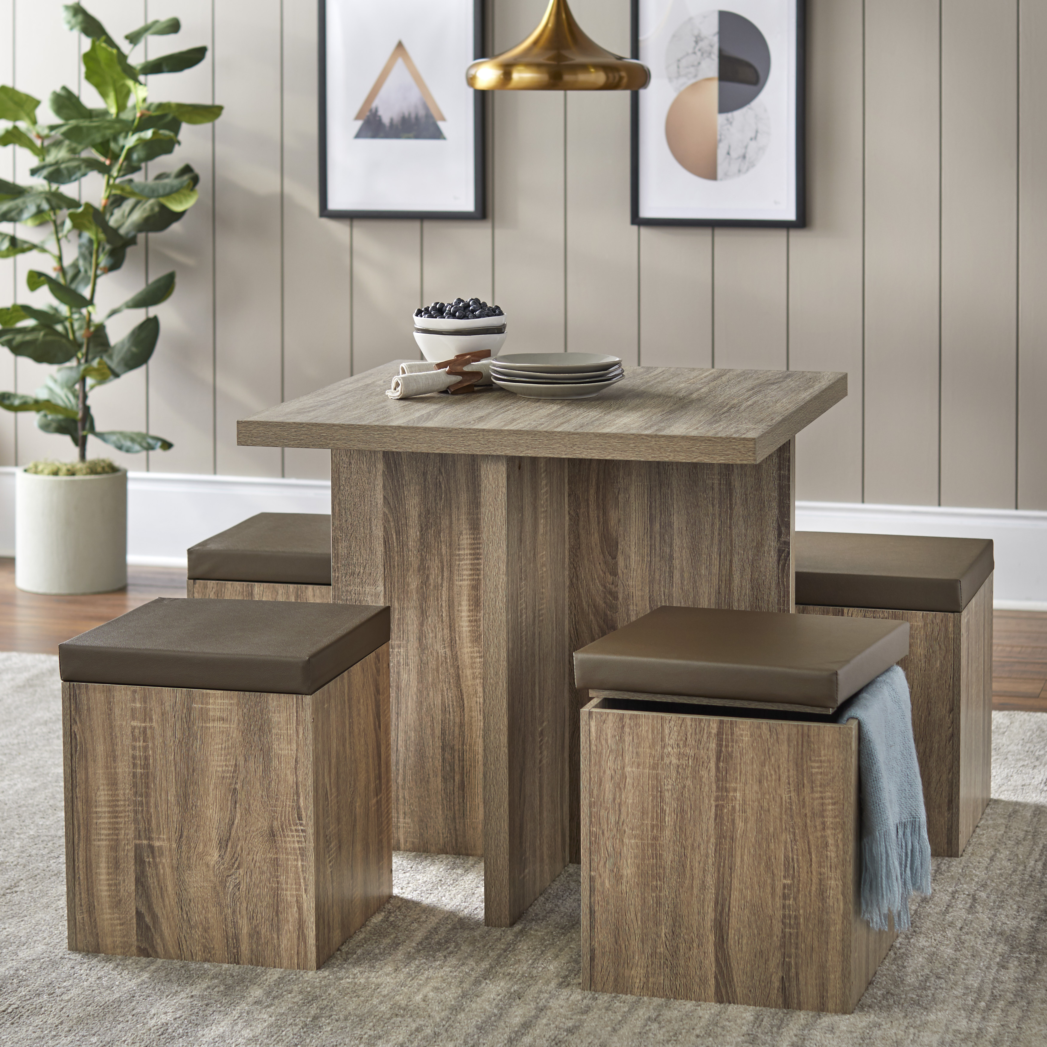 Mainstays 5-Piece Dexter Dining Room/Kitchen Set with Storage Ottoman, Multiple Colors - image 3 of 8