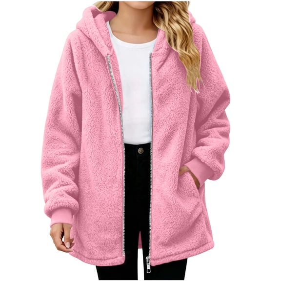 Mooqilaa Girls Fleece Jackets Size 14, Long Sleeve Lightweight Warm Zip up Fall Winter Outerwear Pink