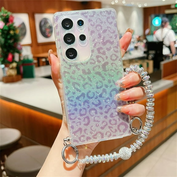 Kryonix Case for Samsung Galaxy S22, Leopard Print Electroplated Soft Protective with Lanyard Strap, Purple/Blue/Pink/Gold