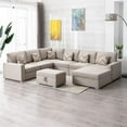 thumbnail image 2 of Pemberly Row Beige Fabric 7Pc Reversible Chaise Sectional Sofa Storage Ottoman, 2 of 11