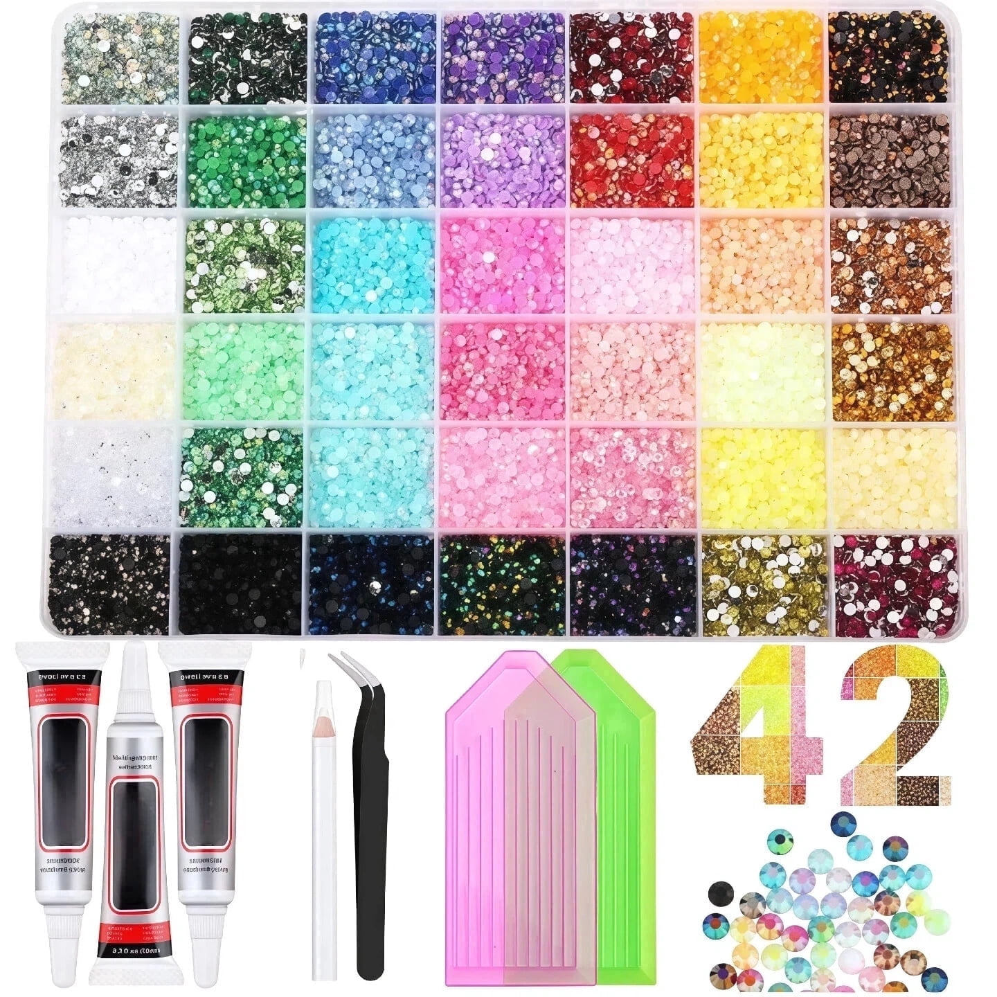 42 Color DIY Resin Rhinestone Kit 32000 Pcs 2-3mm Multicolor Book Bedazzling Kit for Diamond Painting, Clothes, Cup, Shoes, Nails & Craft Projects