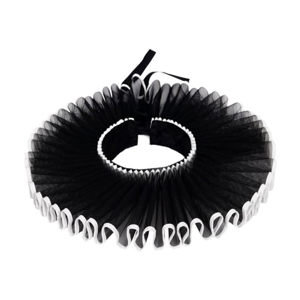 Cuello de payaso isabelino con volantes, cuello de cosplay de teatro para festividades medievales Blanco y negro