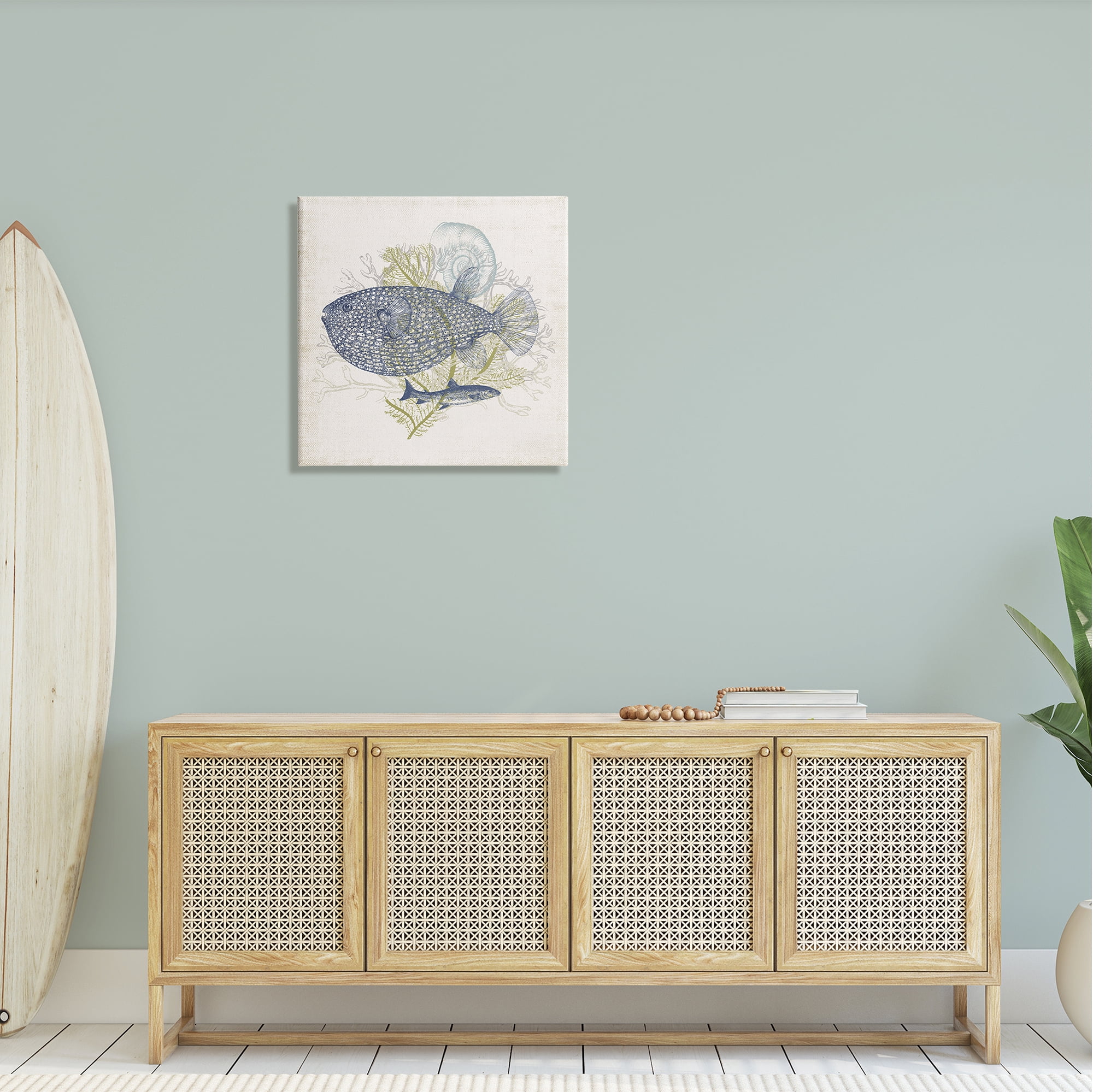 Stupell Industries Aquatic Sea Life Rustic Seashell Layered Fish Graphic Art Gallery Wrapped Canvas Print Wall Art, Design by Victoria Barnes