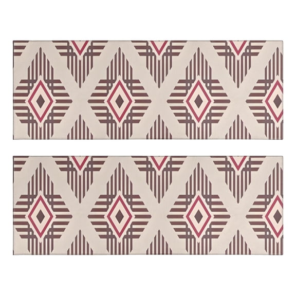 Kitchen Rugs Sets Of 2,Beige Geometric Diamond Striped Pattern Anti Fatigue Kitchen Mat Rugs Non Slip Washable,Decorative Kitchen Floor Mats for Kitchen,Sink,Laundry,17"X47"