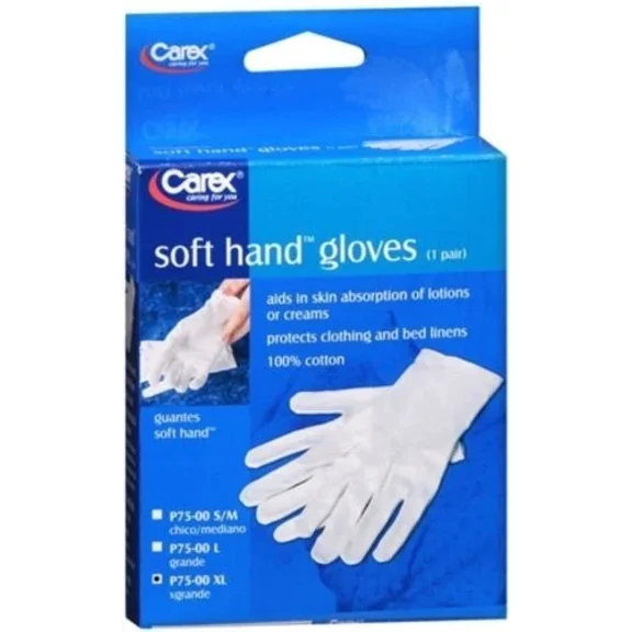Carex Soft Hand Gloves 100% Cotton Protects Clothing Extra Large 1 Pair 3 Pack