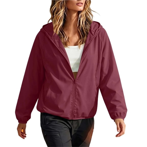NominalSnug Womens Windbreaker Jacket Lightweight Full Zip up Long Sleeve Hooded Jacket with Pockets