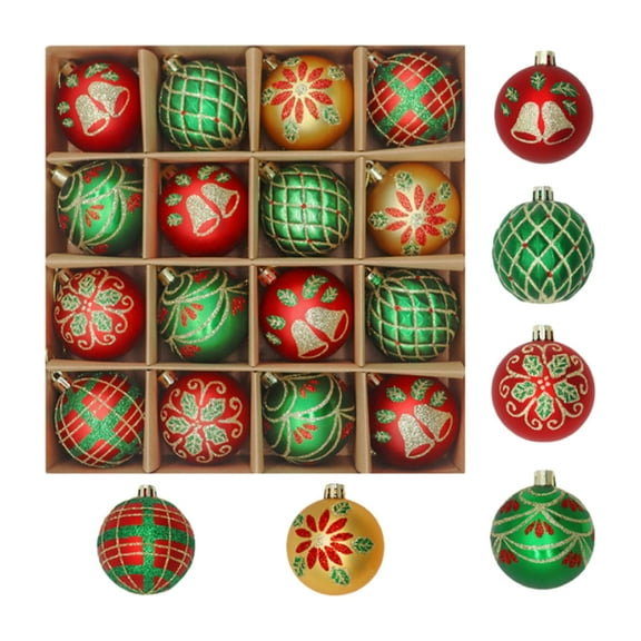 Uutvmp 16 Pieces Christmas Balls, Painted Christmas Ball, Christmas Tree Plastic Ball Christmas Tree Decorations for Hanging Festival Decorations Christmas Tree Decorations