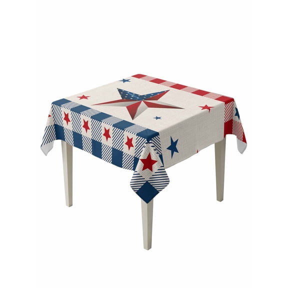 4th of July Country Star Table Cloth, Independence Day Patriotic Red Blue Plaid Waterproof Tablecloth for Square Tables, Washable Fabric Table Cover for Restaurant Kitchen Dining Tables 54"x54"