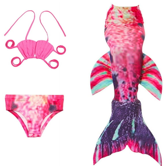 Wenchoice Hot Pink Green Fish Tail 3 Pieces Swimming Suit S(1-2Y)