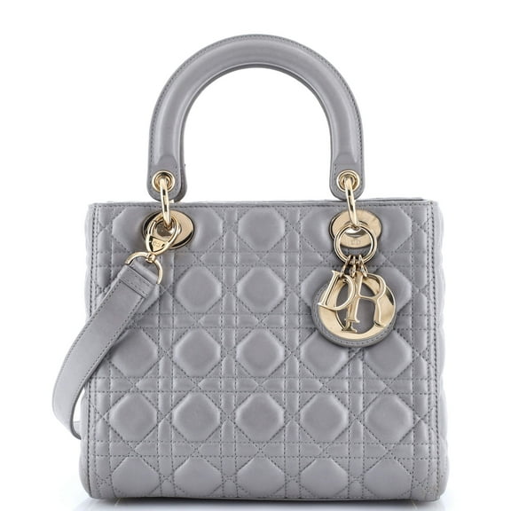 Pre-Owned Lady Dior Bag Cannage Quilt Metallic Leather Medium By Rebag