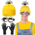 thumbnail image 5 of Adult Yellow Cartoon Costume Set, Knit Hat, Silver Goggles, Black Gloves, Suspenders and Tutu Skirt for Halloween, 5 of 5