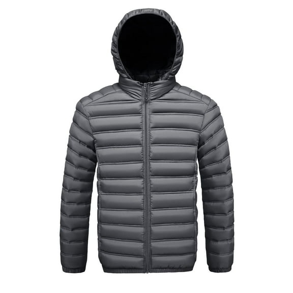 DAFPZW Men's Full Zip Quilted Down Coats Lightweight Hooded Winter Puffer Jacket Outdoor Casual Insulated Outerwear