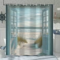 thumbnail image 4 of Blue Beach Barn Door Shower Curtain, Rustic Country Ocean Coastal Seaside Scenery Decor Bath Curtains, Retro Teal Wood Waterproof Bathroom Accessories Set, 72 x 72 inch with Hooks, 4 of 6