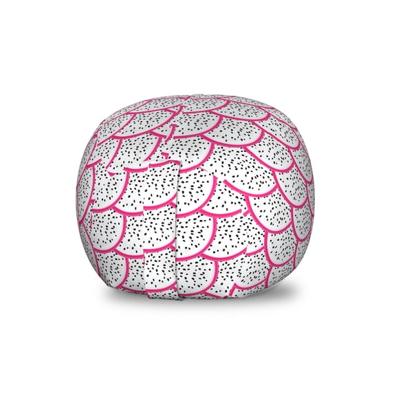Dragon Fruit Storage Toy Bag Chair, Repeating Tropical Food Pattern with Halved Overlapped Pitaya Elements, Stuffed Animal Organizer Washable Bag, Large Size, Hot Pink White, by Ambesonne