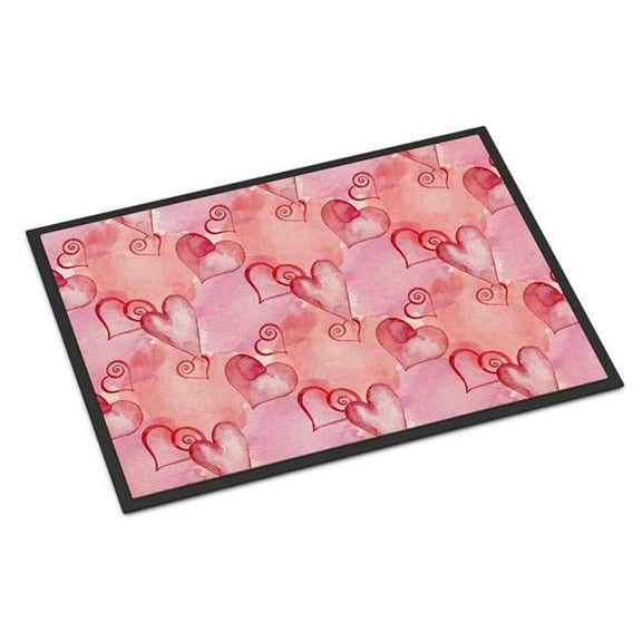 Watercolor Red Hearts Indoor or Outdoor Mat - 24 x 36 in.