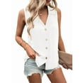 thumbnail image 2 of Women'S Casual Collar V Neck Button Down Sleeveless Tunic Blouse Shirt Tank Top White XXXL, 2 of 8