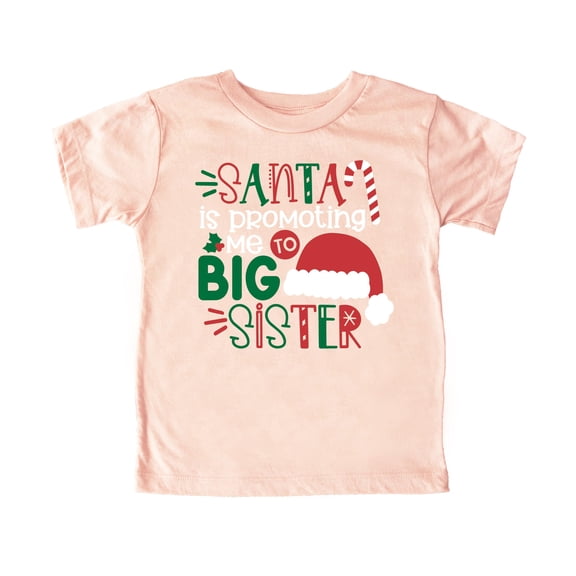 Olive Loves Apple Santa Promoted Me to Big Sister Christmas T-Shirt for Baby and Toddler Youth Girls Holiday Outfit Peach Shirt Youth Small