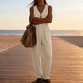 thumbnail image 4 of ClodeEU Women's V Neck Sleeveless Drawstring Waist Wide Leg Jumpsuit, Casual Loose Romper with Pockets Khaki,Women's Plus XL, 4 of 6