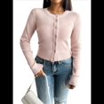 thumbnail image 3 of Suéter Tipo Cárdigan de Cuello Redondo Ajustado para Mujer, con Botones y Prenda Básica de Punto Albaricoque XL, 3 of 9