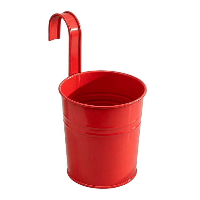 Metal Hanging Planter Flower Pot with Drain Hole Detachable Hook Railing Plant Pot for Balcony Garden Fence