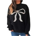 thumbnail image 2 of Weiqiqre Sweaters for Women Oversized Bow Print Crew Neck Drop Shoulder Long Sleeve Knit Pullover Tops, 2 of 5