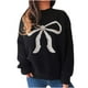thumbnail image 2 of Ailaofu Womens Fall Winter Casual Sweater Cute Bow Crewneck Long Sleeve Baggy Knit Sweatshirt Top Trendy Aesthetic Clothes, 2 of 5