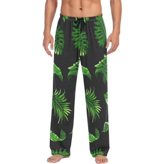 Tropical Palm Leaves Ghost Pajama Pants, Men's Lounge Pants Light with Drawstring and Pockets, Christmas New Year Birthday Father's Day Gifts, Medium