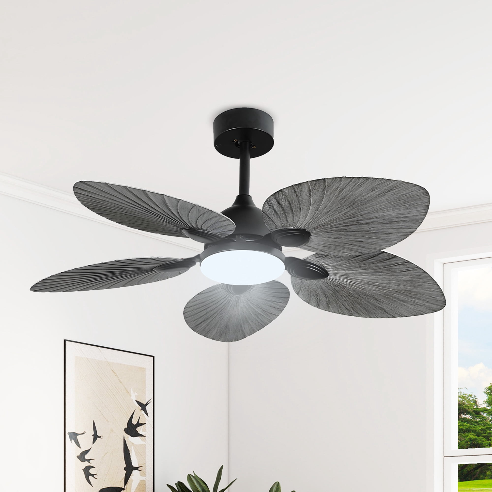 Dextrus 42 inch Tropical Ceiling Fans with LED Light and Remote, Fan Light with Memory Function, 6 Speed & Lights Colors Changing, 5 blades - Gray