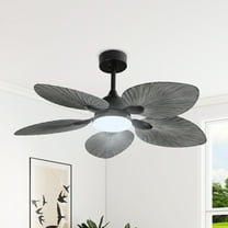 Craftian 42" Tropical Smart Ceiling Fan with LED Light & Remote, Alexa & Google Compatible, Quiet Reversible DC Motor, 5 Palm Leaf Blades - Gray