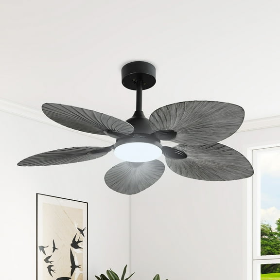Craftian 42" Tropical Smart Ceiling Fan with LED Light & Remote, Alexa & Google Compatible, Quiet Reversible DC Motor, 5 Palm Leaf Blades - Gray