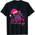 thumbnail image 1 of Happy Pawlidays Pet Holidays - playera de Navidad con estampado de pata de gato y perro, 100% algodón, unisex, 1 of 2