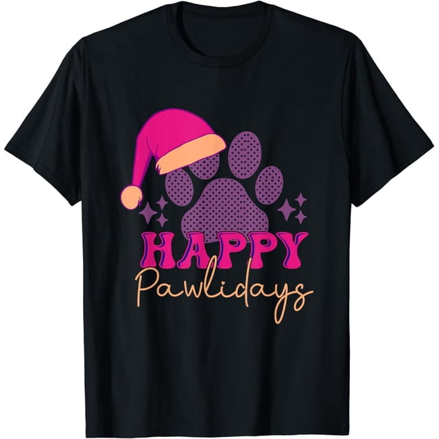 Happy Pawlidays Pet Holidays - playera de Navidad con estampado de pata de gato y perro, 100% algodón, unisex