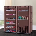 thumbnail image 1 of SalonMore Double Rows 9 Lattices Combination Style Shoe Cabinet Coffee, 1 of 8