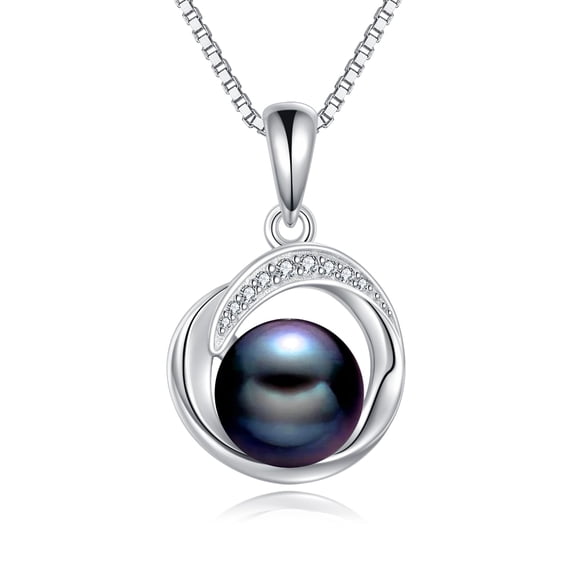 YAFEINI Single Black Pearl Necklaces for Women 925 Sterling Silver 8mm Black Pearl Jewelry Gifts for Her 18 2 IN