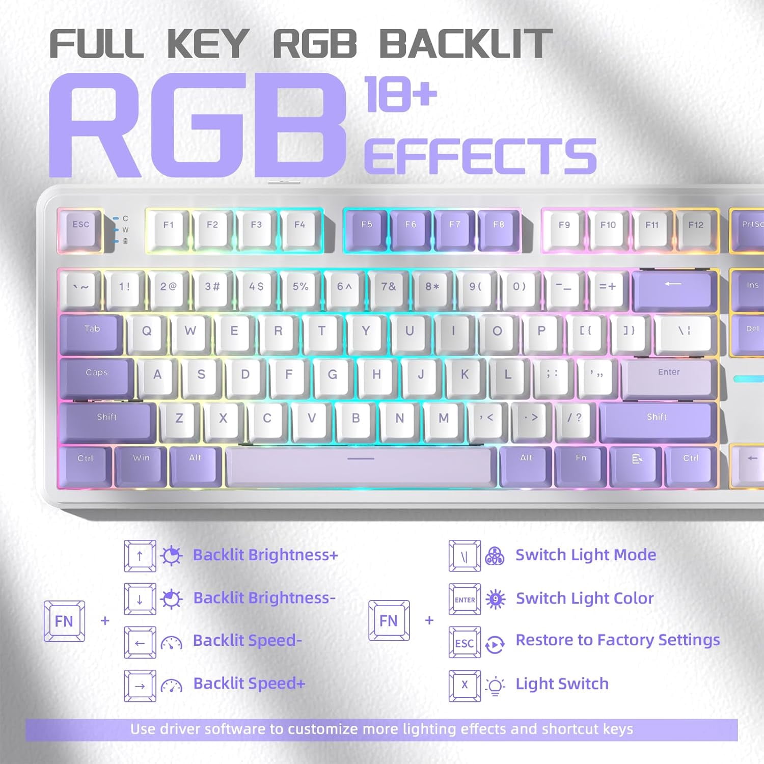 ATTACK SHARK X87 80% Wireless Mechanical Keyboard, BT5.0/2.4G/USB-C Hot-Swap Gasket Gaming Keyboard,RGB Backlit, 4000mAh,Pre-lubed Linear Switch, Side Engraved Gradient PBT Keycap for PC/MAC