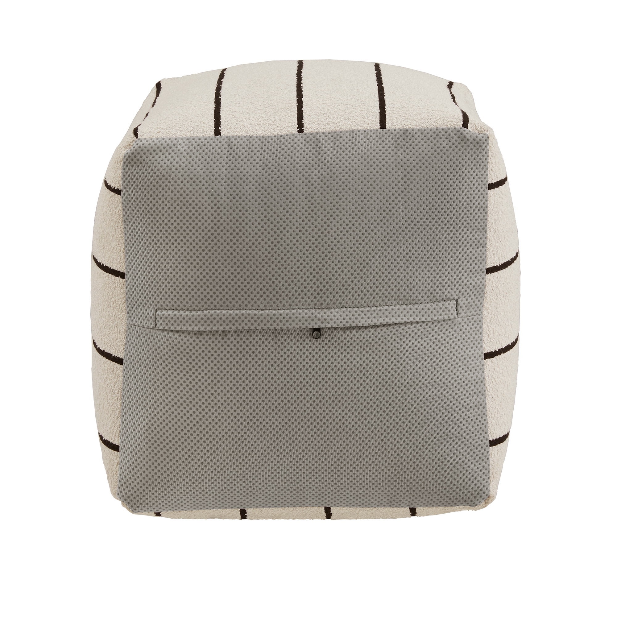 Weston Home Dinant Upholstered Square Pouf Ottoman, Ivory & Black Stripe Pattern Fabric